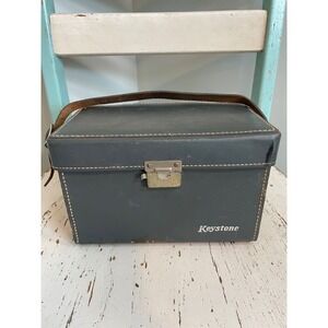 Vintage Keystone Camera Case Gray Hard Shell Carrying Bag with Strap 8" X 5.5"